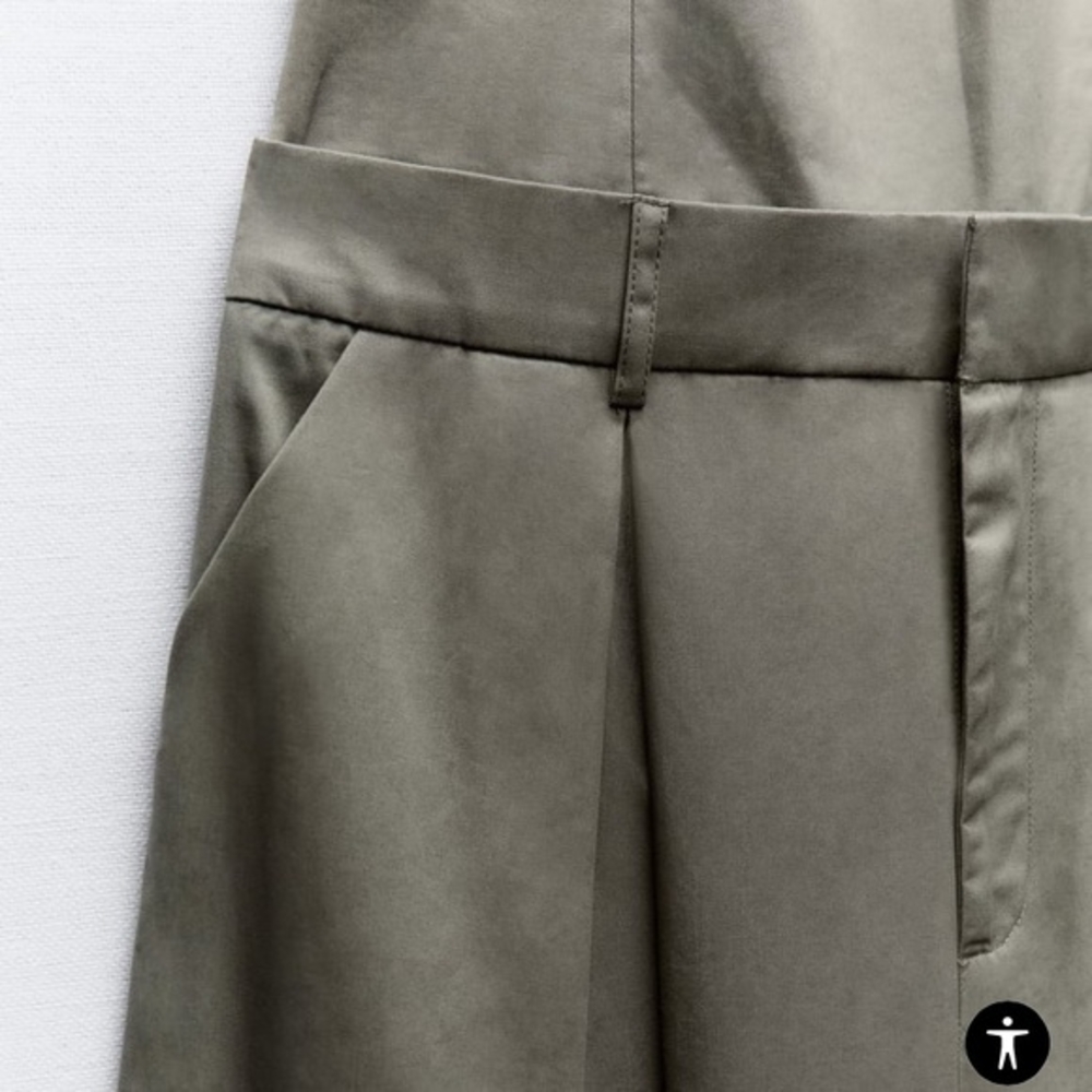 Zara Blogger Khaki Utility-Chic Halter Paper Bag Wide-Leg Cotton Gabardine XXL - Picture 10 of 15